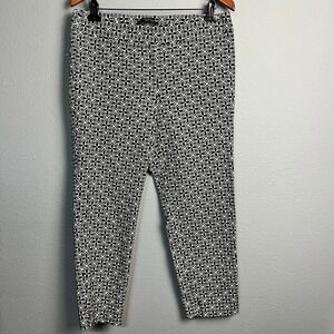 Talbots Hampshire 25" Ankle Pants Geometric‎ Star Print Career Black White 12P